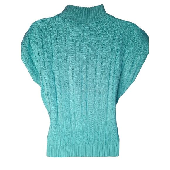 Vintage Turquoise Cable Knit Sweater Womens Sleeveless Sz M - Picture 2 of 5